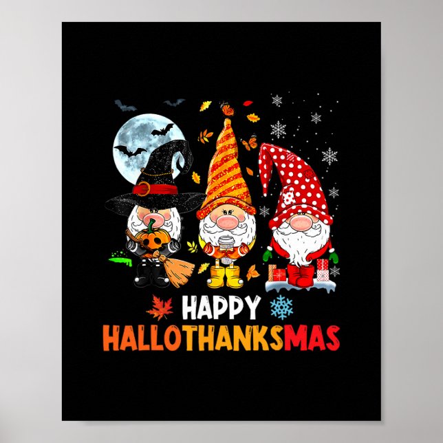 Póster Gnomo Hallothanksmas Halloween Día de Acción de Gr (Frente)
