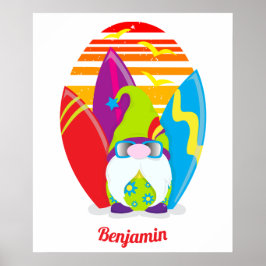 Póster Gnomo Surfista Verano Colorido