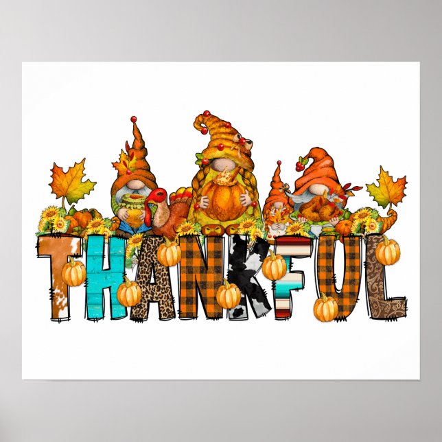 Póster Gnomos Agradecidos Otoño Día de Acción de Gracias  (Frente)
