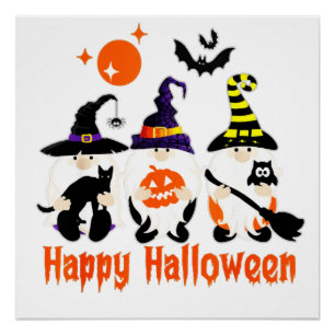 Póster Gnomos de Halloween Lindos Calabacines de Otoño