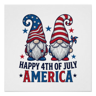 Póster Gnomos Patrióticos Feliz 4 de Julio Camiseta Améri