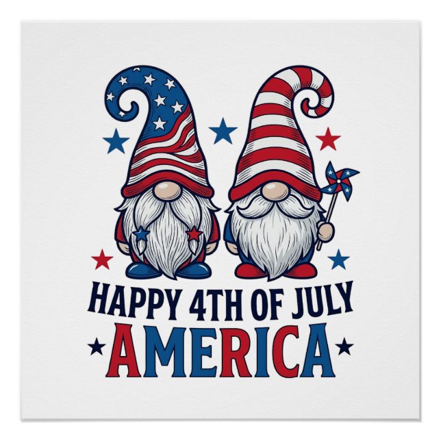 Póster Gnomos Patrióticos Feliz 4 de Julio Camiseta Améri (Anverso)