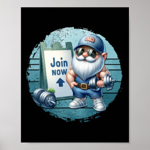 Póster Gnomos Retro Fitness Con Ropa De Gimnasio Y Pesas