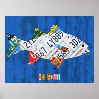 Póster Go Fish Reciclado Vintage License Plate Art