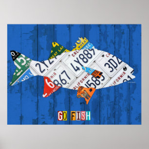 Póster Go Fish Recycled Vintage License Plate Art