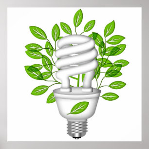 Póster Go Green Energy Saving Lightbulb IllustrationPoste
