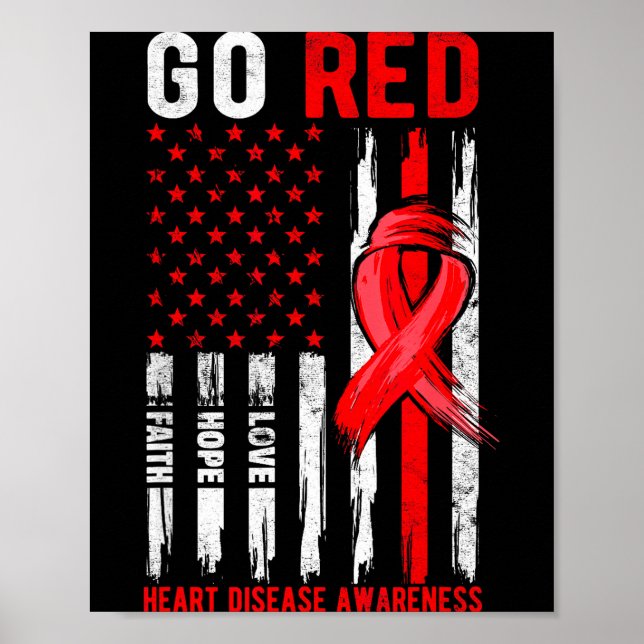 Póster Go Red Heart Disease Suprt Flag - Heart Disease Aw (Frente)