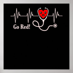 Póster Go Red Heartbeat Enfermedades cardíacas Supervivi