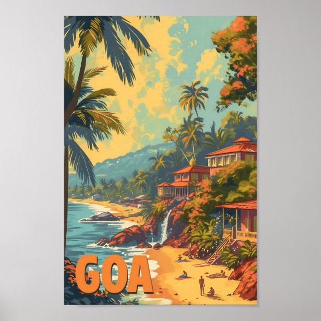 Póster Goa Beach India Ilustracion de viajes artísticos (Frente)