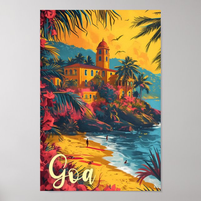 Póster Goa Beach India Vintage Art Travel Ilustracion (Frente)