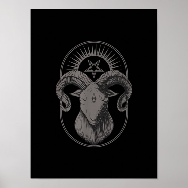 Póster Goat Devil Pentagram Baphomet Satan Occult Satanic (Frente)