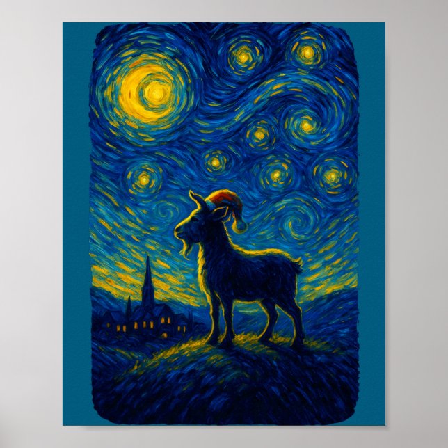 Póster Goat Lover Santa Hat Christmas Starry Cute Night V (Frente)
