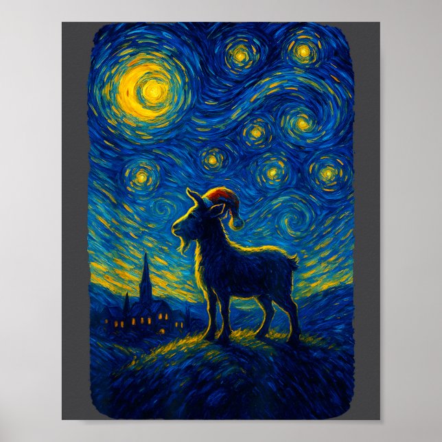 Póster Goat Lover Santa Hat Christmas Starry Cute Night V (Frente)