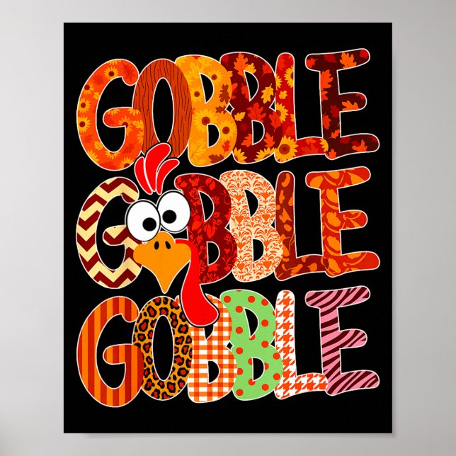 Póster Gobble Gobble Funny Turkey Thanksgiving Women Girl (Frente)