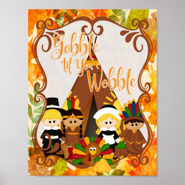 Póster Gobble hasta que tambores - Acción de Gracias (Frente)