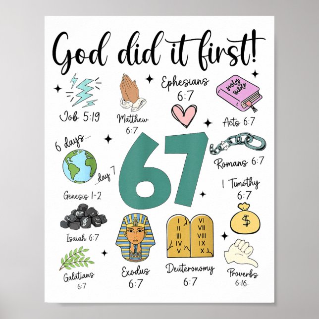 Póster God Did It First 67 Meme Retro Christian Funny Fai (Frente)
