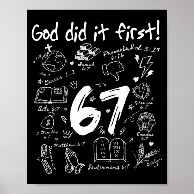 Póster God Did It First Funny Christian 6 7 Six Seven  (Frente)