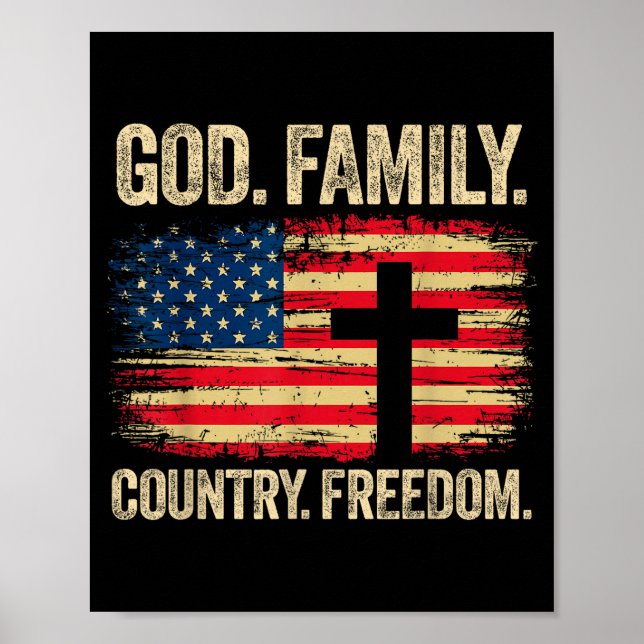 Póster God Family Country Dom Usa Flag Cross  (Frente)