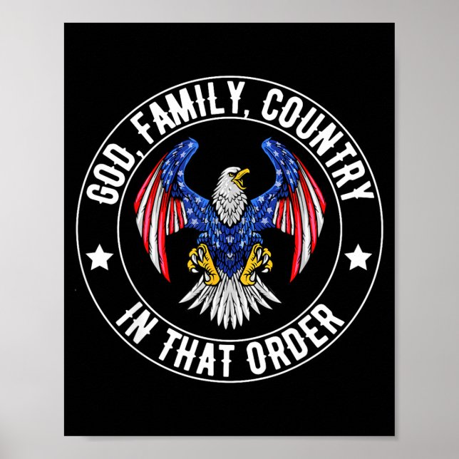 Póster God Family Country In That Order Christian Patriot (Frente)