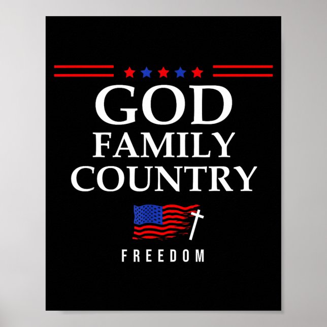 Póster God Family Country Us Flag Christian Saying Dom Je (Frente)