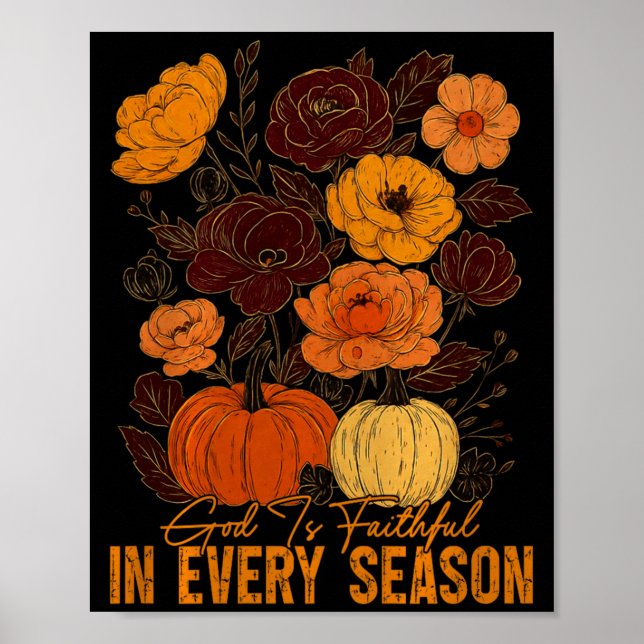 Póster God Is Faithful In Every Season Christian Fall Boh (Frente)