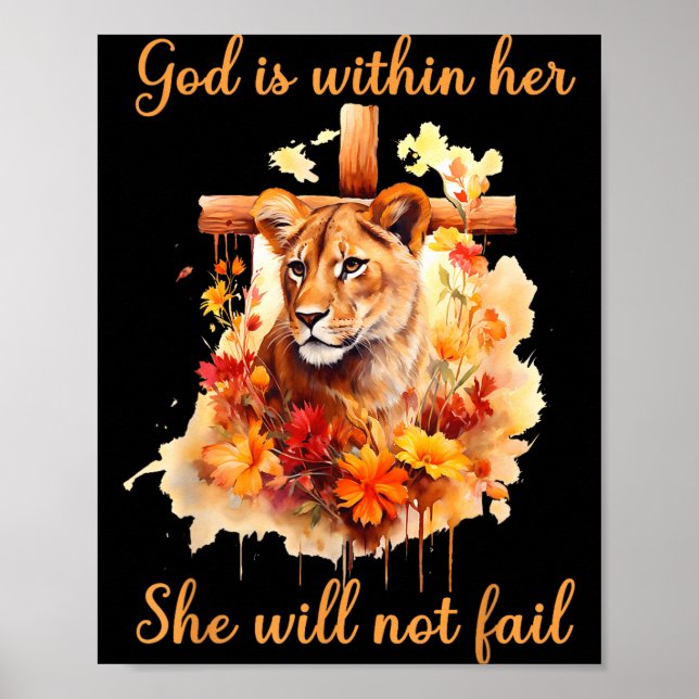 Póster God Is Within Her She Will Not Fail Lioness Cross  (Frente)