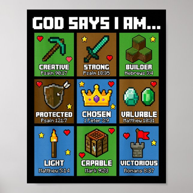 Póster God Says I Am Bible Verses Xel Art Christian Gamer (Frente)