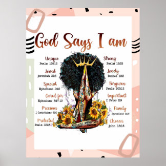 Póster God Says I AM Black Christian Women Melanin Sista