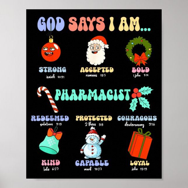 Póster God Says I Am Pharmacist Christmas Pharmacy Tech C (Frente)