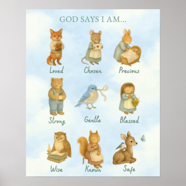 Póster God Says I Am – Scripture Declaration Nursery Wal  (Frente)