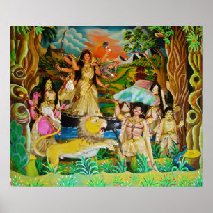 Póster Goddess Durga at Durga festival in Burdwan