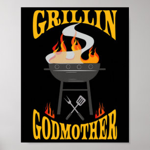 Póster GodMother Bbq Fumador De Parrilladas Y Chef De Bar