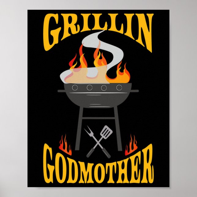 Póster GodMother Bbq Fumador De Parrilladas Y Chef De Bar (Frente)