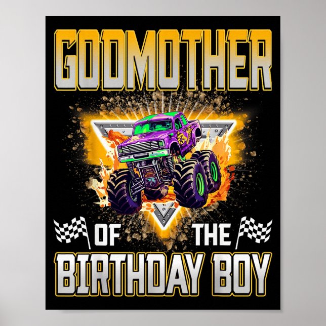 Póster Godmother Of The Birthday Boy Monster Truck Birthd (Frente)