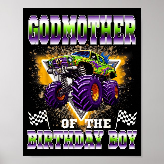 Póster Godmother Of The Birthday Boy Monster Truck Birthd (Frente)