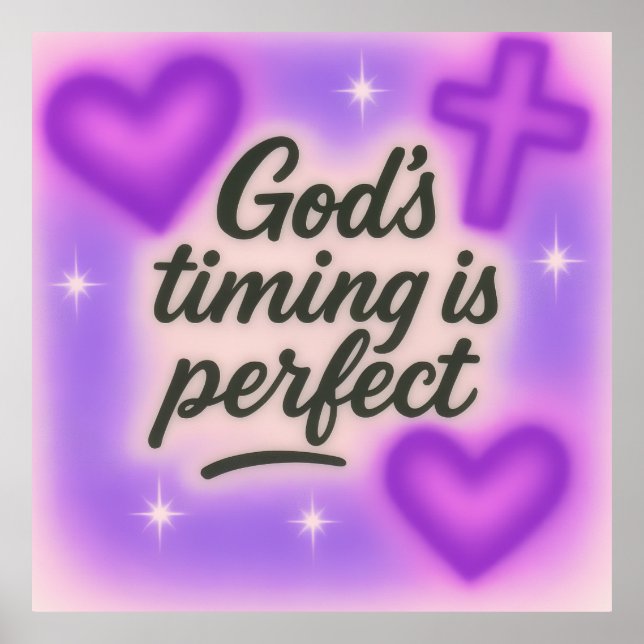 Póster god's timing is perfect airbrush retro 90s purple  (Frente)