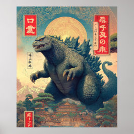 Póster Godzilla Asian Monster Lizard Retro Sci-Fi Negrita