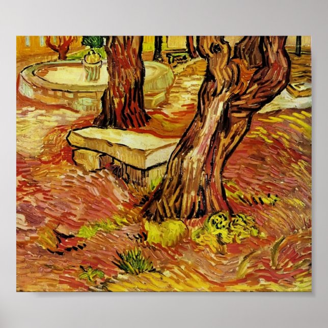 Póster Gogh - El banco de piedra en el jardín de Saint-Pa (Frente)