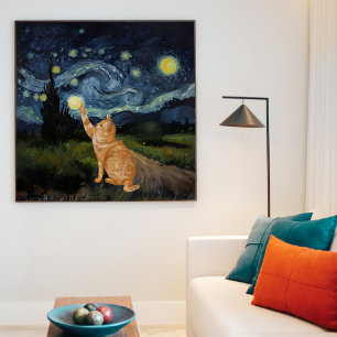 Póster Gogh Kitty Starry Night Cat