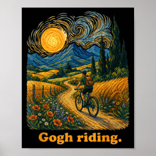 Póster Gogh montando bicicleta divertida noche artística