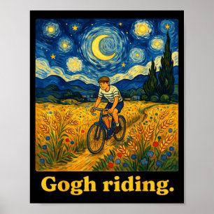Póster Gogh montando divertido ciclismo cielo nocturno ar