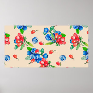 Póster Goji berry y Blueberry acuarela ilustracion p