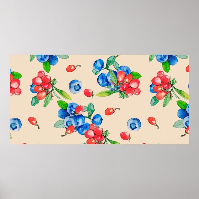 Póster Goji berry y Blueberry acuarela ilustracion p (Frente)