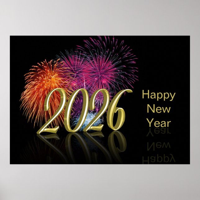 Póster Gold 2026 Fireworks Happy New Year (Frente)