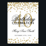 Póster Gold 40th Birthday Glitter Confetti White<br><div class="desc">Elegant 40th Birthday Gold Faux Glitter Confetti White banner template.</div>