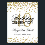 Póster Gold 40th Birthday Glitter Confetti White<br><div class="desc">Elegant 40th Birthday Gold Faux Glitter Confetti White banner template.</div>