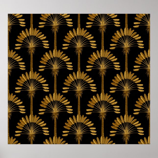 Póster Gold and black Wallpaper with floral pattern in th (Frente)