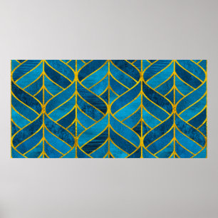 Póster Gold and blue pattern on grunge background, seamle