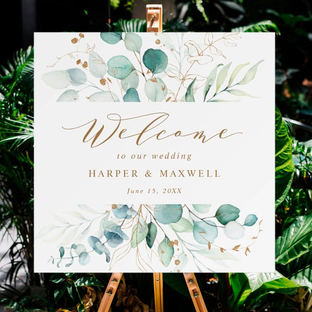 Póster Gold and Green Elegant Botanical Wedding Welcome  (Subido por el creador)
