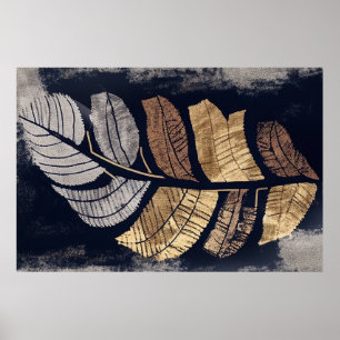 Póster Gold and Silver Metallic Leaves Elegant Botanical